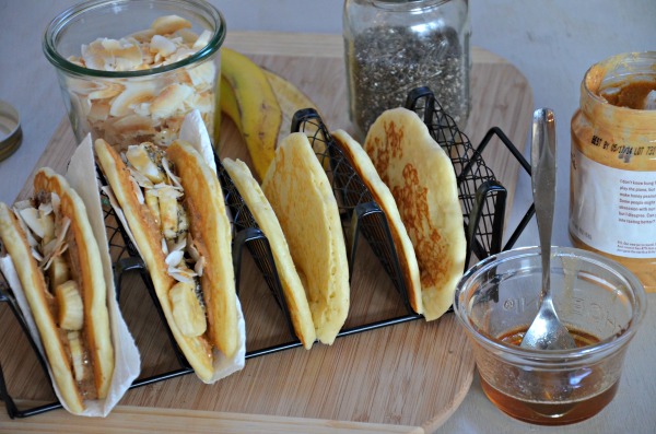 Peanut Butter & Honey Pancake Tacos with Banana, www.mountainmamacooks.com