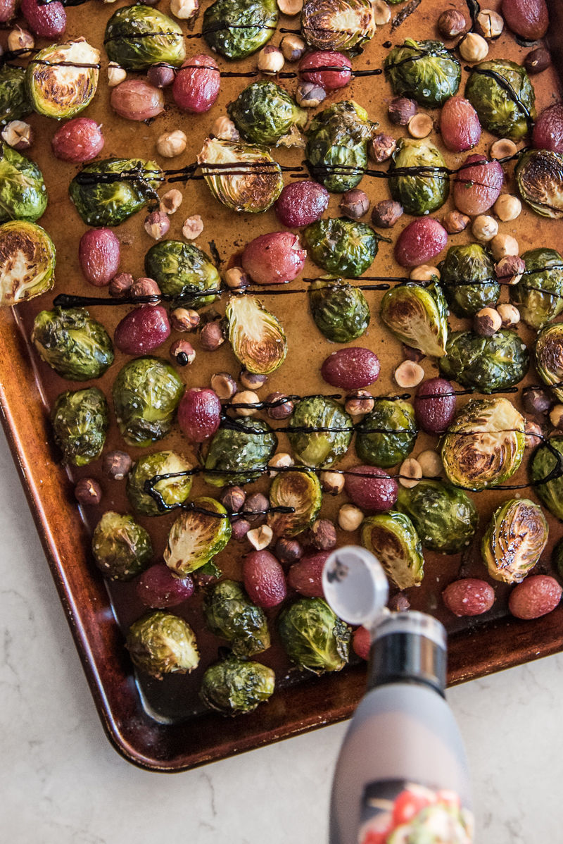 Roasted Brussels Sprouts with Grapes and Hazelnuts | www.mountainmamacooks.com