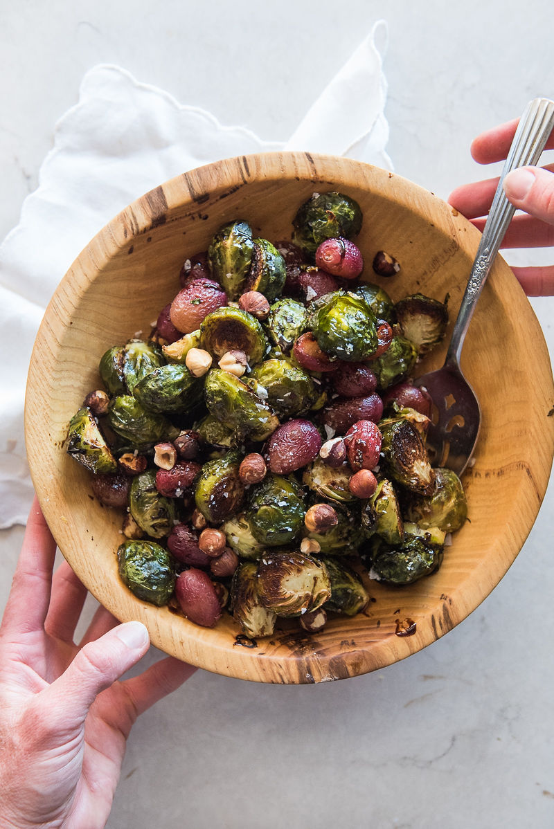 Roasted Brussels Sprouts with Grapes and Hazelnuts | www.mountainmamacooks.com
