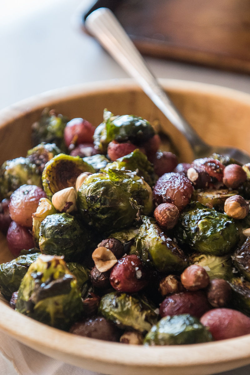 Roasted Brussels Sprouts with Grapes and Hazelnuts | www.mountainmamacooks.com