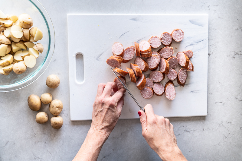 Sheet Pan Kielbasa And Potato Dinner - Mountain Mama Cooks